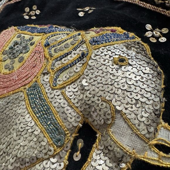 Vintage Carol Horn Workshop Beaded Elephant Vest Black Velvet M-L Festival Boho - Picture 7 of 11